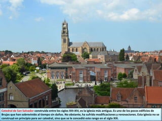 Catedral de San Salvador construida entre los siglos XIII-XIV, es la iglesia más antigua. Es uno de los pocos edificios de
Brujas que han sobrevivido al tiempo sin daños. No obstante, ha sufrido modificaciones y renovaciones. Esta iglesia no se
construyó en principio para ser catedral, sino que se le concedió este rango en el siglo XIX.
 