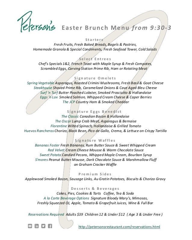Peterson S Easter Brunch Menu April 2014