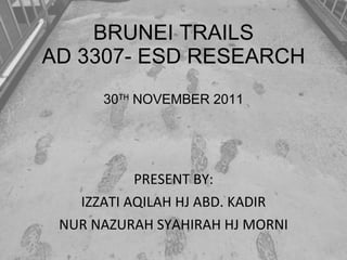 BRUNEI TRAILS AD 3307- ESD RESEARCH 30 TH  NOVEMBER 2011 PRESENT BY: IZZATI AQILAH HJ ABD. KADIR NUR NAZURAH SYAHIRAH HJ MORNI 