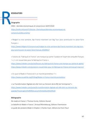 63
essources
Sitographie
CMA – données économiques et conjoncture 16/07/2020
https://veille.artisanat.fr/dossier_thematiqu...