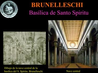 BRUNELLESCHI Basílica de Santo Spiritu Dibujo de la nave central de la basílica del S. Spíritu. Brunelleschi  Nave central 