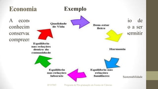 Economia

Exemplo

A economia na representação de um domínio de
conhecimentos relaciona-se a quantidade de informação a ser
conservada na mente e a ser processada para permitir
compreensão. (Idem, 62)

Sustentabilidade
IF/UFMT

Programa de Pós-graduação em Ensino de Ciências

 