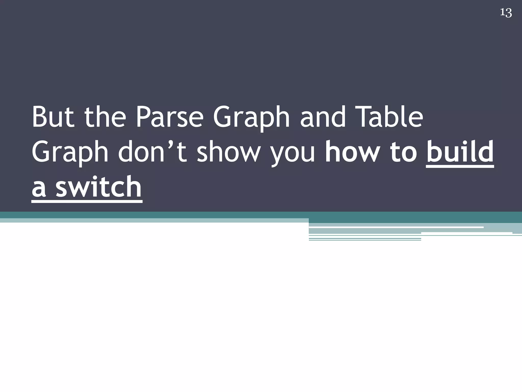 But the Parse Graph and Table
Graph don’t show you how to build
a switch
13
 