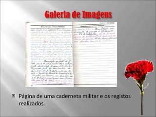 Página de uma caderneta militar e os registos realizados. 