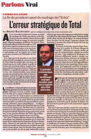 "L'erreur stratégique de Total", par Bruno Racouchot, in Valeurs Actuelles, n° 3806 du 5 novembre 2009