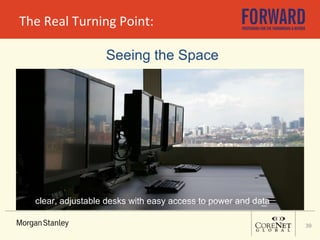 The Real Turning Point: Seeing the Space  clear, adjustable desks with easy access to power and data 