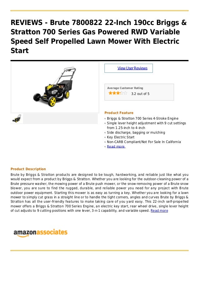 Brute 7800822 22 inch 190cc briggs & stratton 700 series gas powered
