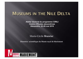 Marie-Cécile Bruwier
Directrice scientifique du Musée royal de Mariemont
Atelier doctoral du programme CIRILI
Centre d’Études alexandrines
Alexandrie, 22-26 mai 2016
 