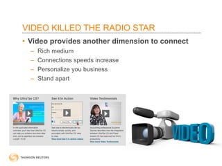 VIDEO KILLED THE RADIO STAR  Video provides another dimension to connect Rich medium Connections speeds increase  Personalize you business Stand apart 