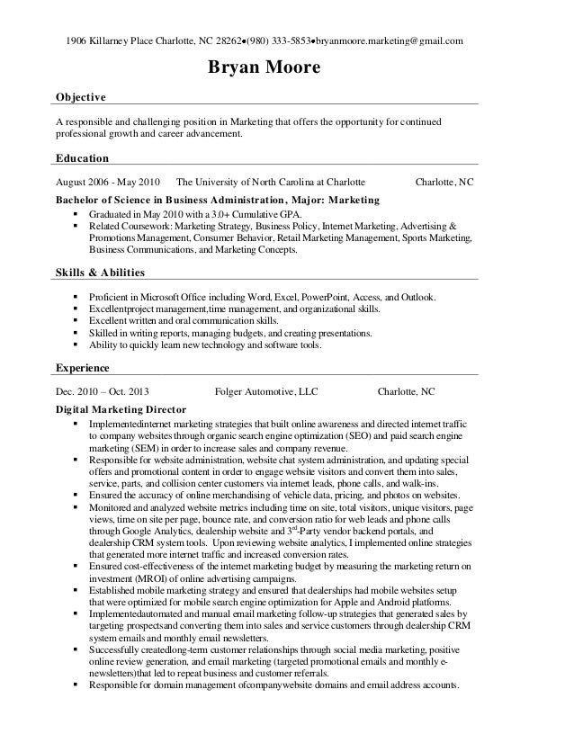 online marketing resume