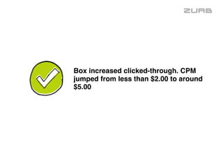 Box increased clicked-through. CPM
jumped from less than $2.00 to around
$5.00
 