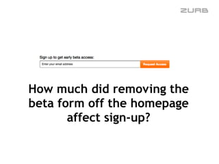 How much did removing the
beta form off the homepage
affect sign-up?
 