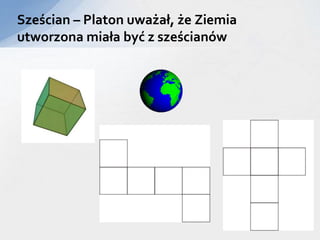Sześcian – Platon uważał, że Ziemia
utworzona miała być z sześcianów
 