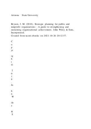 Bryson, J. M. (2018). Strategic planning for public and nonpro | DOCX