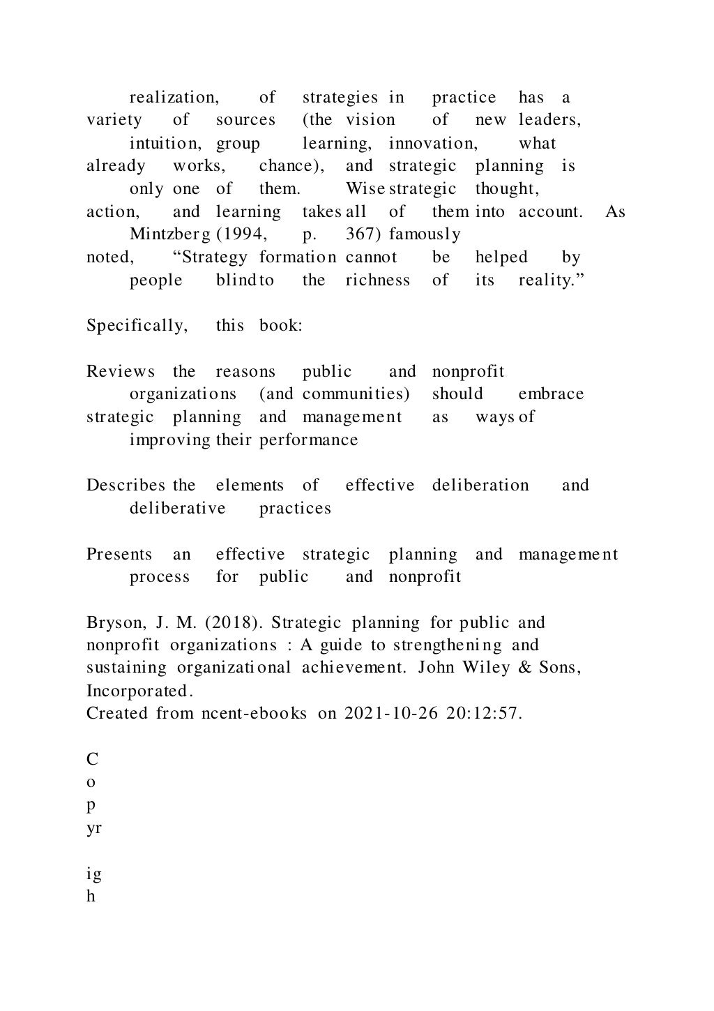 Bryson, J. M. (2018). Strategic planning for public and nonpro | DOCX