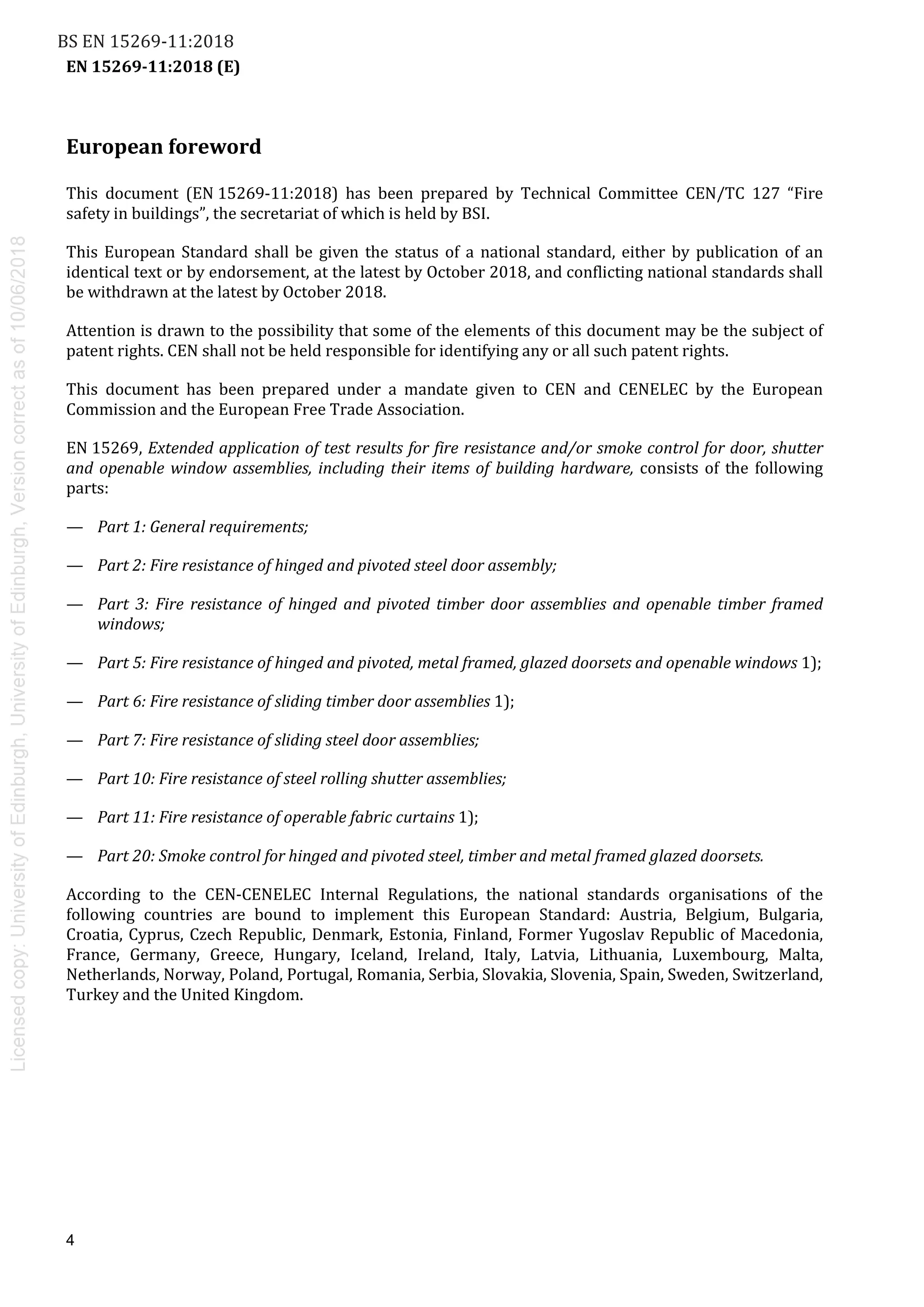 Extended application of test results for fire resistance and/or smoke ...