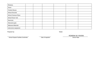 Brigada Eskwela -Form 1 PHYSICAL FACILITIES AND MAINTENANCE NEEDS ...