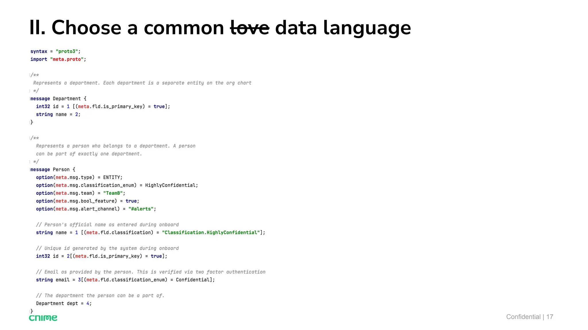 II. Choose a common love data language
Confidential | 17
 