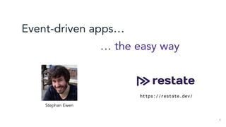 1
Event-driven apps…
… the easy way
Stephan Ewen
https://restate.dev/
 
