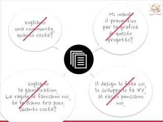 Quanto tempo trascorre dall’invio al partner/fornitore al kickoﬀ?

2 se imane.
Non meno di un mese.
Mesi e mesi.

Commi ente

Partner / Fornitore

 