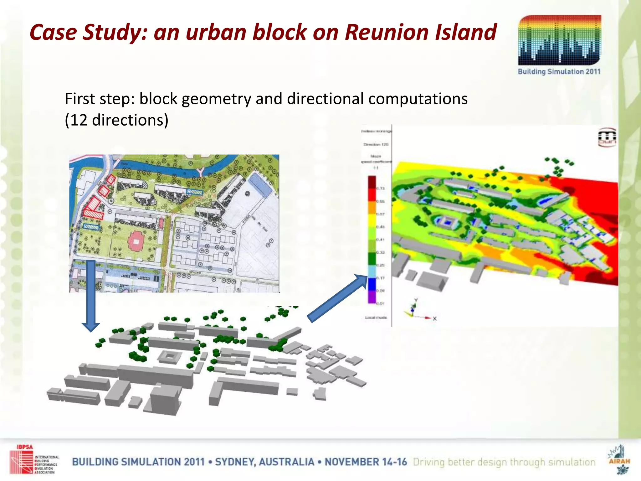 Case Study: an urban block on Reunion Island
First step: block geometry and directional computations
(12 directions)