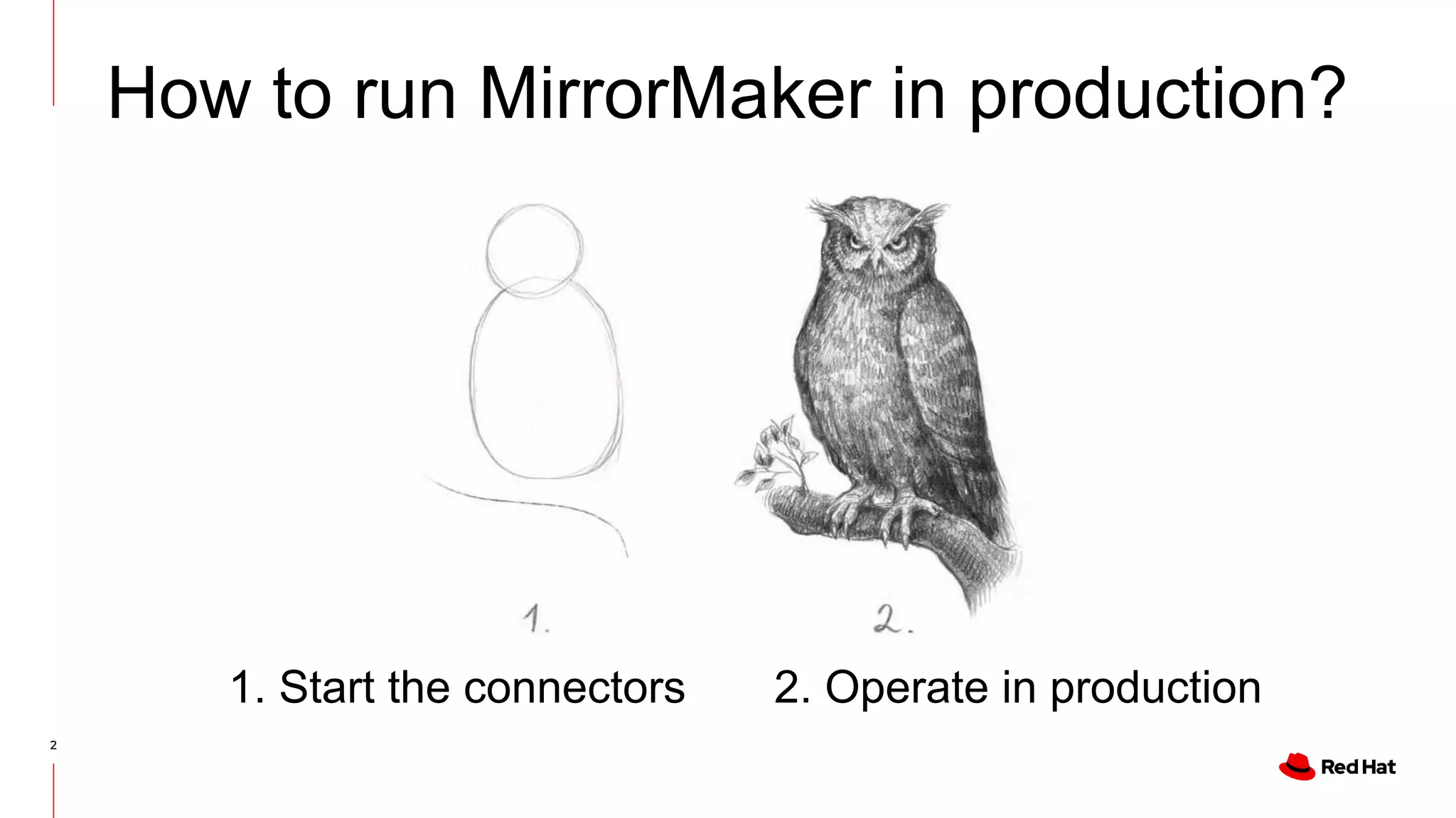2
How to run MirrorMaker in production?
1. Start the connectors 2. Operate in production
 