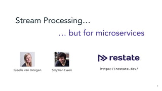1
Stream Processing…
… but for microservices
Giselle van Dongen Stephan Ewen https://restate.dev/
 