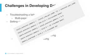 © 2023 Snowflake Inc. All Rights Reserved
Challenges in Developing Data Pipelines
- Troubleshooting a failed spark job
- Multi-page stack trace
- Setting up Infrastructure and Configs
- Executor memory
- Driver memory
- # of executors
- Z-ordering, V-ordering, ABC-ordering
- Partitioning, Bucketing, Salting
 