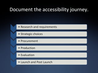 Document the accessibility journey. 