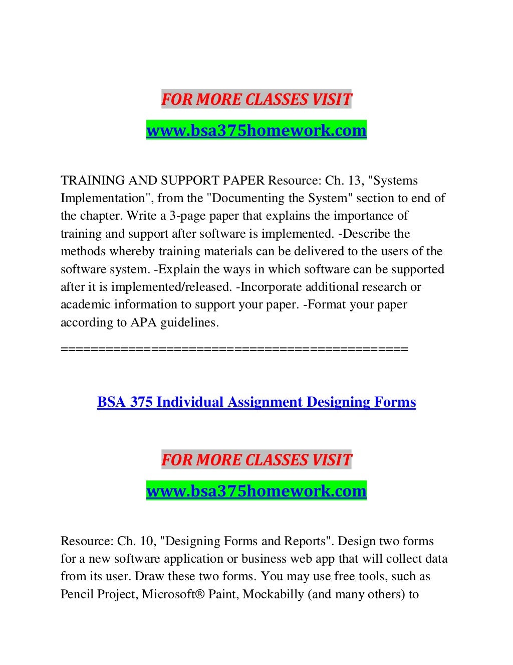 BSA 375 HOMEWORK Lessons in Excellence--bsa375homework.com