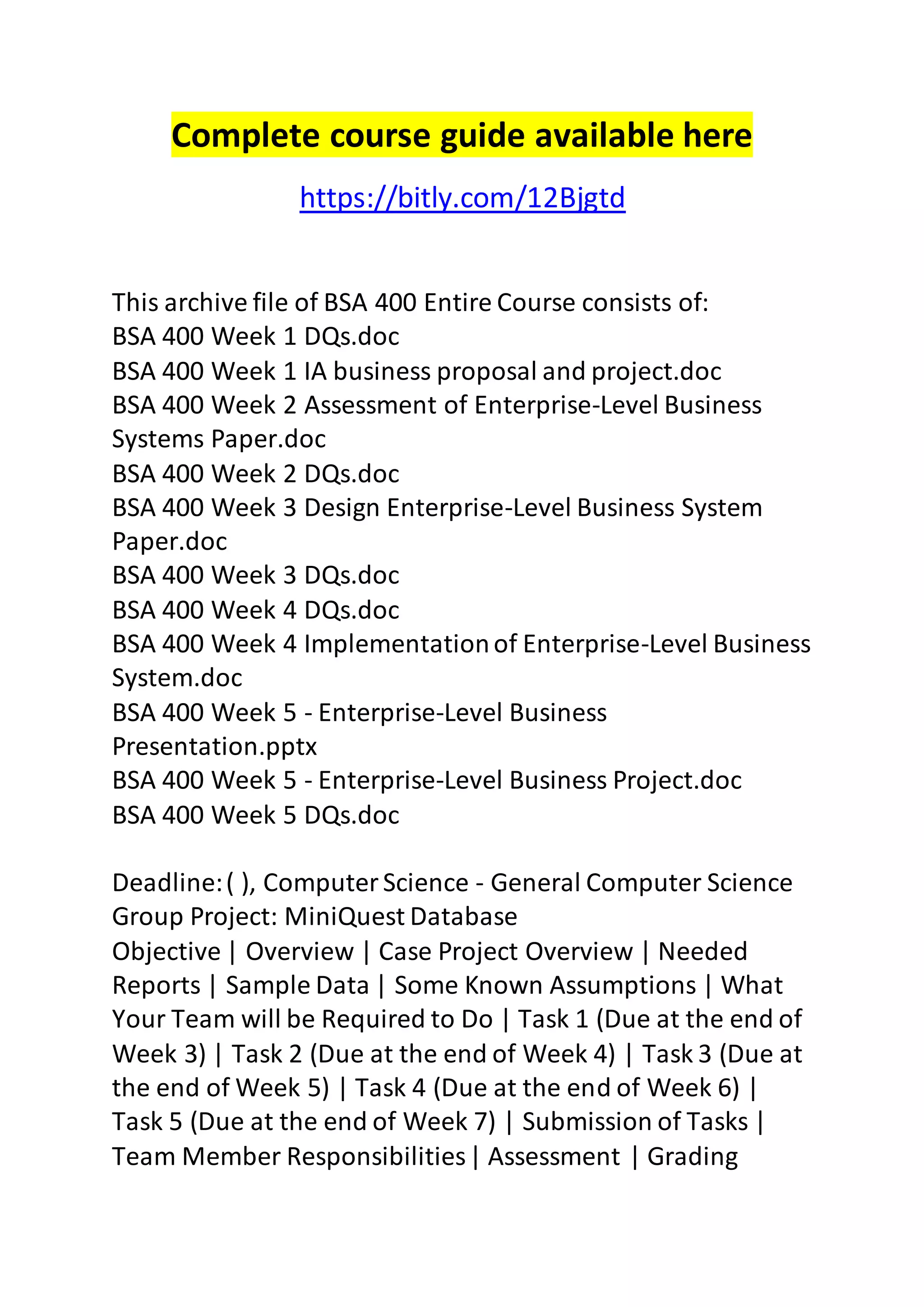 Bsa 400 entire course | DOCX