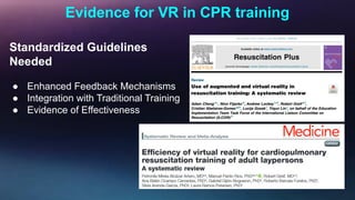 Standardized Guidelines
Needed
● Enhanced Feedback Mechanisms
● Integration with Traditional Training
● Evidence of Effectiveness
Evidence for VR in CPR training
 