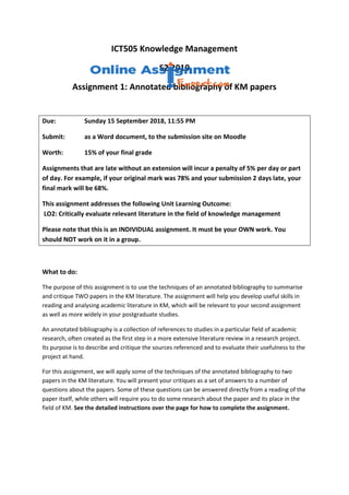ICT505 Knowledge Management Assignment Sample - Annotated bibliography ...