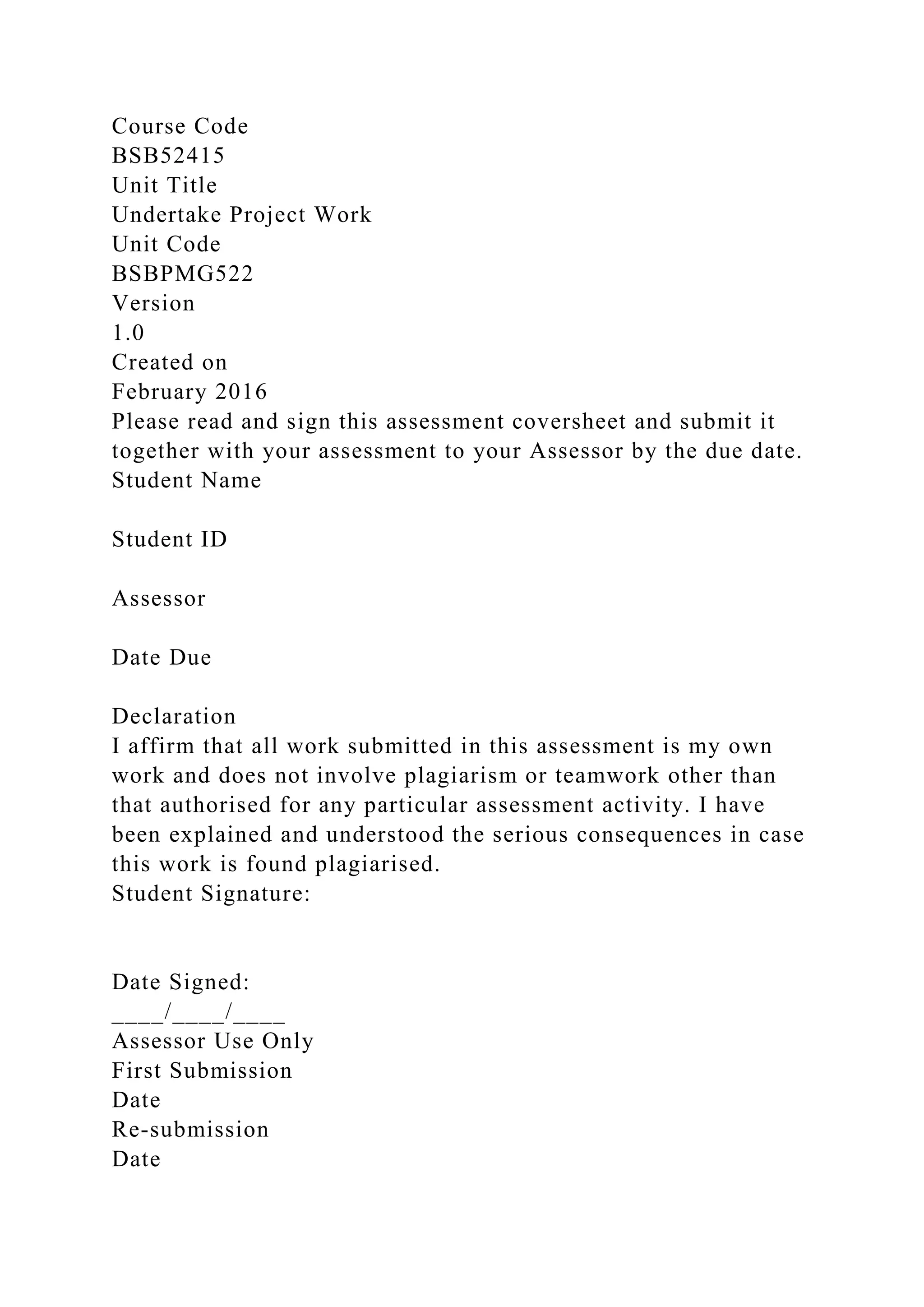 BSBPMG522 Undertake project work1HousekeepingE.docx