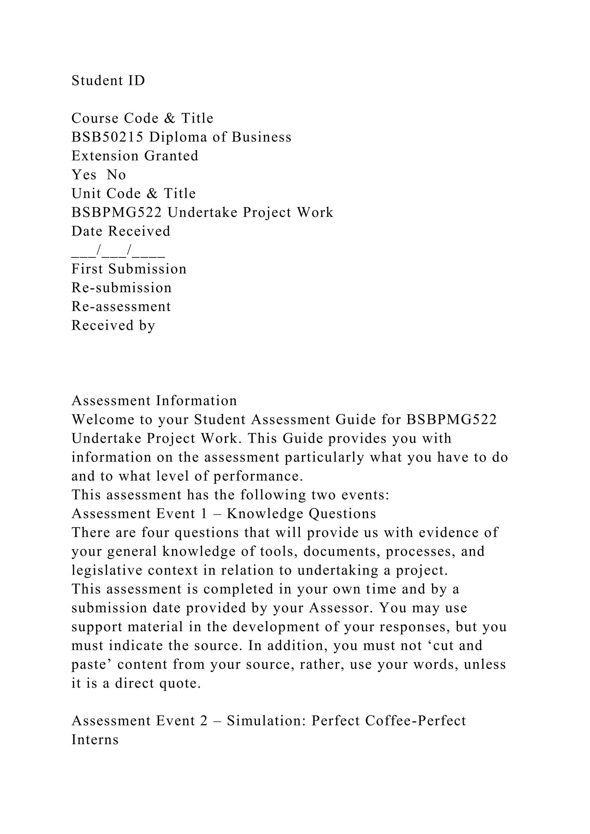 BSBPMG522 Undertake project work1HousekeepingE.docx