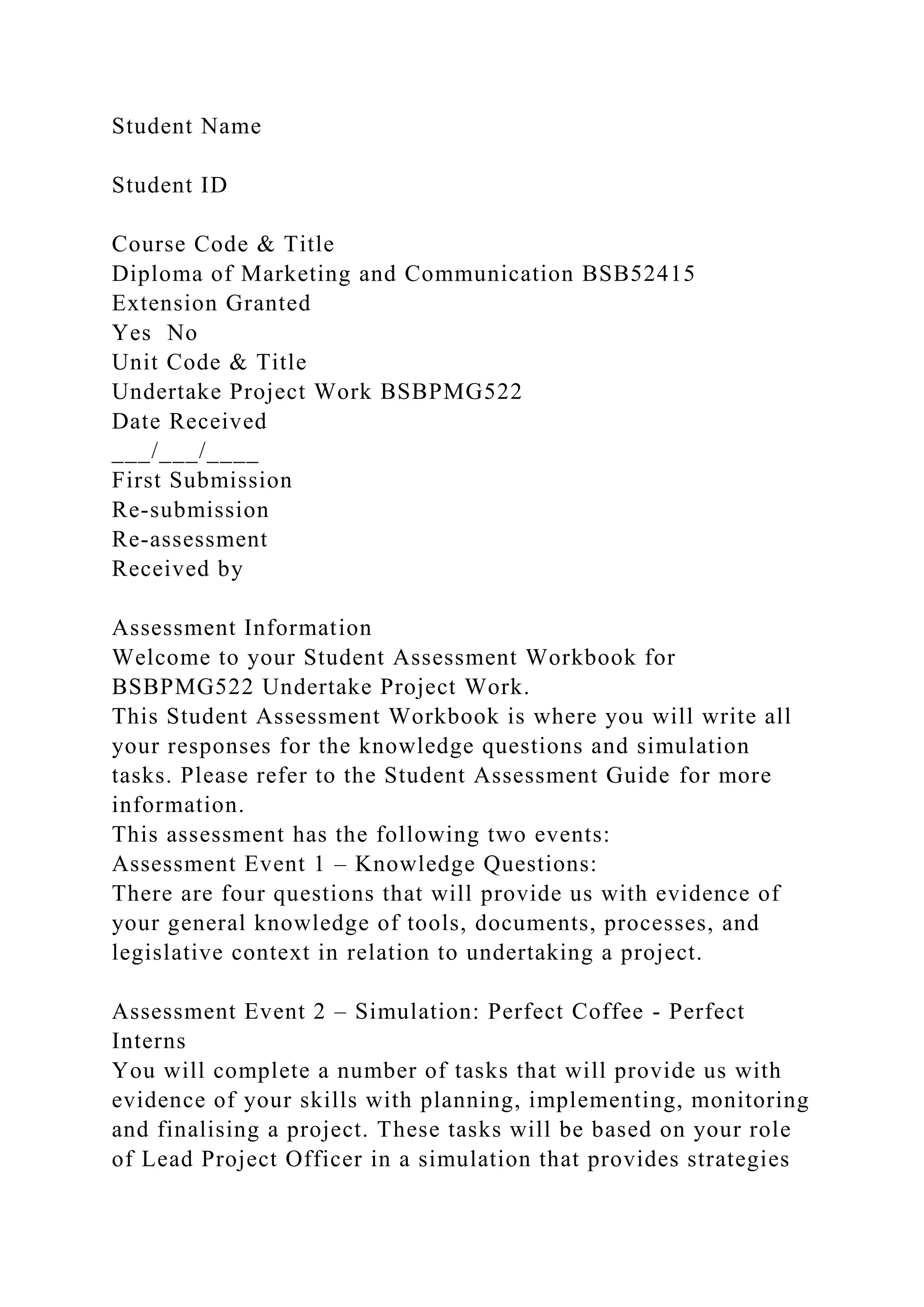 BSBPMG522 Undertake project work1HousekeepingE.docx