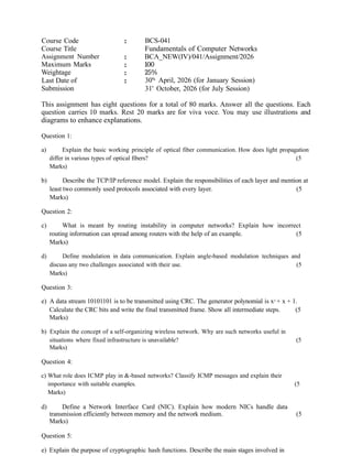 Comprehensive Fundamentals of Computer Networks Assignment 2026 | PPTX