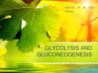 GLYCOLYSIS AND
GLUCONEOGENESIS
CREATED BY: Dr. Pallavi
Pathania
 
