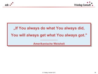 ©  Friedag / Schmidt  2011 „ If You always do what You always did, You will always get what You always got." ___________________ Amerikanische Weisheit 