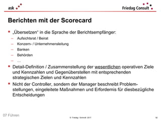 © Friedag / Schmidt 2017
Berichten mit der Scorecard
 „Übersetzen“ in die Sprache der Berichtsempfänger:
− Aufsichtsrat /...