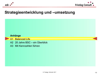 © Friedag / Schmidt 2017
Strategieentwicklung und –umsetzung
Anhänge
A1 Balanced Life
A2 20 Jahre BSC – ein Überblick
A3 Mit Kennzahlen führen
132
 
