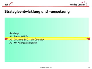 © Friedag / Schmidt 2017
Strategieentwicklung und –umsetzung
Anhänge
A1 Balanced Life
A2 25 Jahre BSC – ein Überblick
A3 Mit Kennzahlen führen
137
 