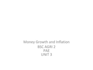 Money Growth and Inflation
BSC AGRI 2
PAE
UNIT 3
 