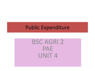 Public Expenditure
BSC AGRI 2
PAE
UNIT 4
 