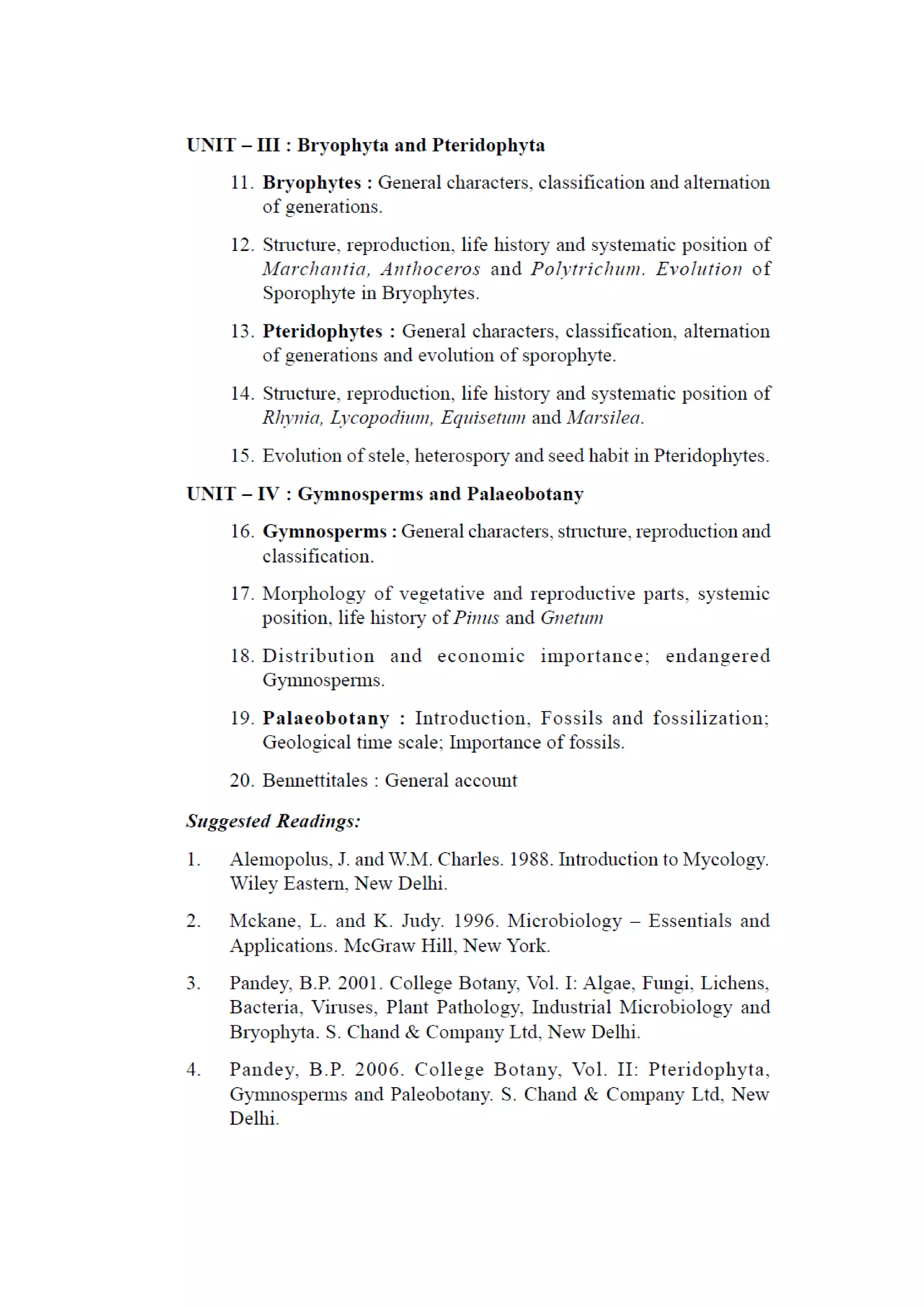 B sc Botany Syllabus KU
