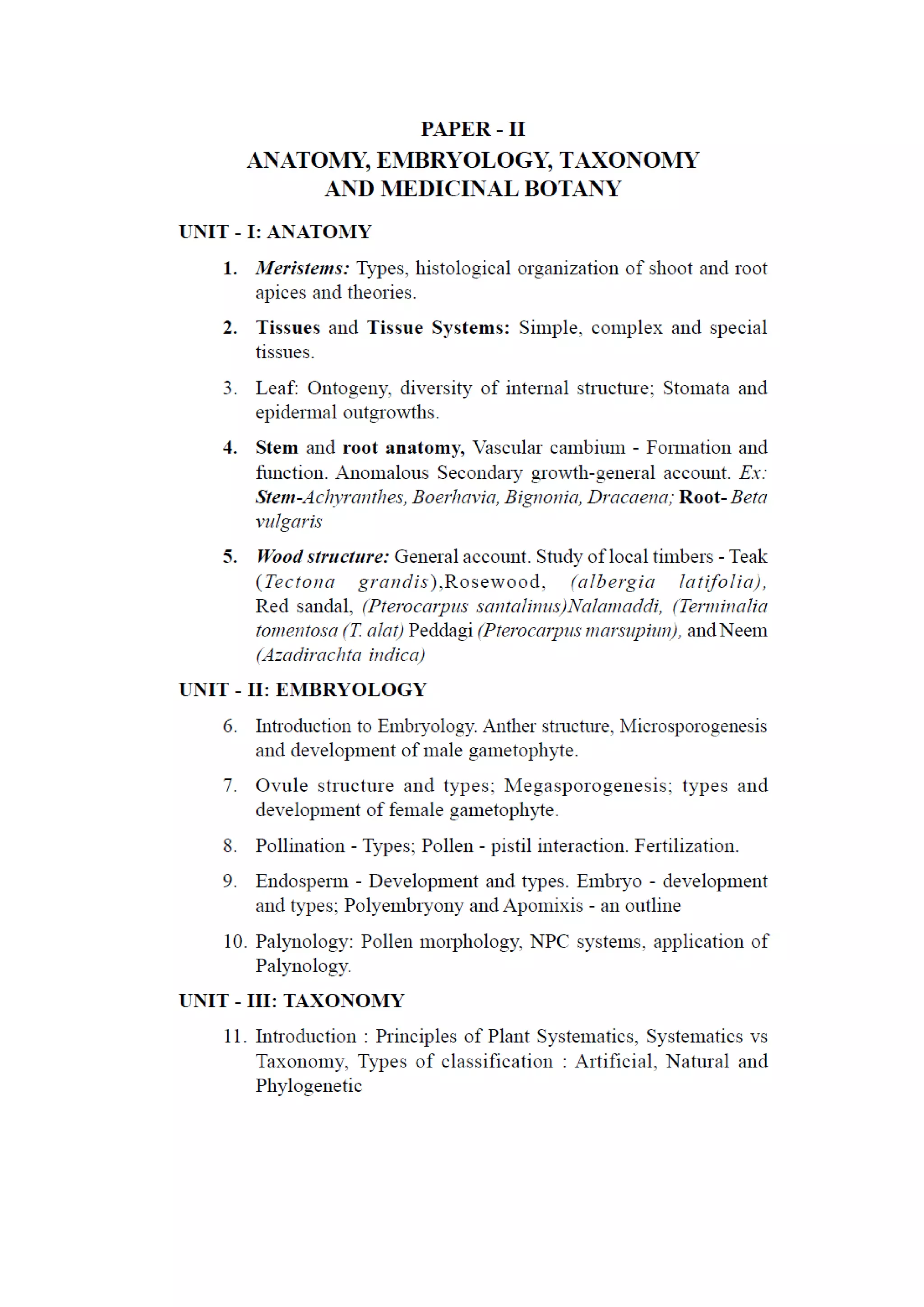 B sc Botany Syllabus KU