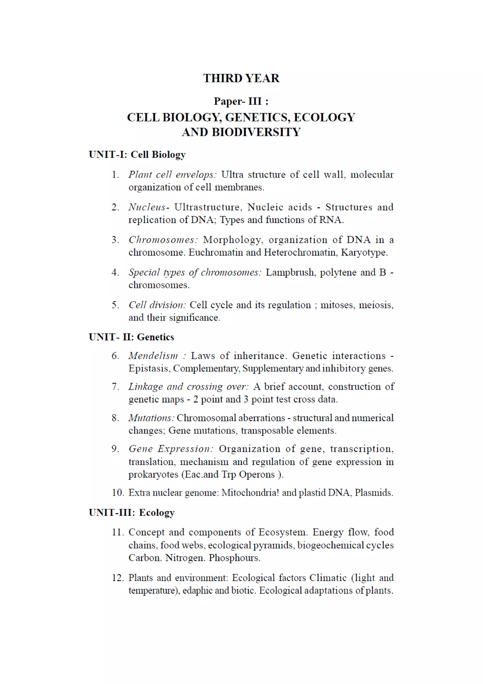 B sc Botany Syllabus KU