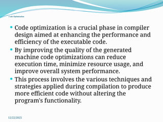 machine code optimization - improving executable... BS_CD _PPT_Unit-IV_08-10-2025 compiler chapter | PPTX