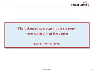 © Friedag 2011 The balanced scorecard puts strategy  – not control – at the center ___________________ Kaplan / Norton (1992) 