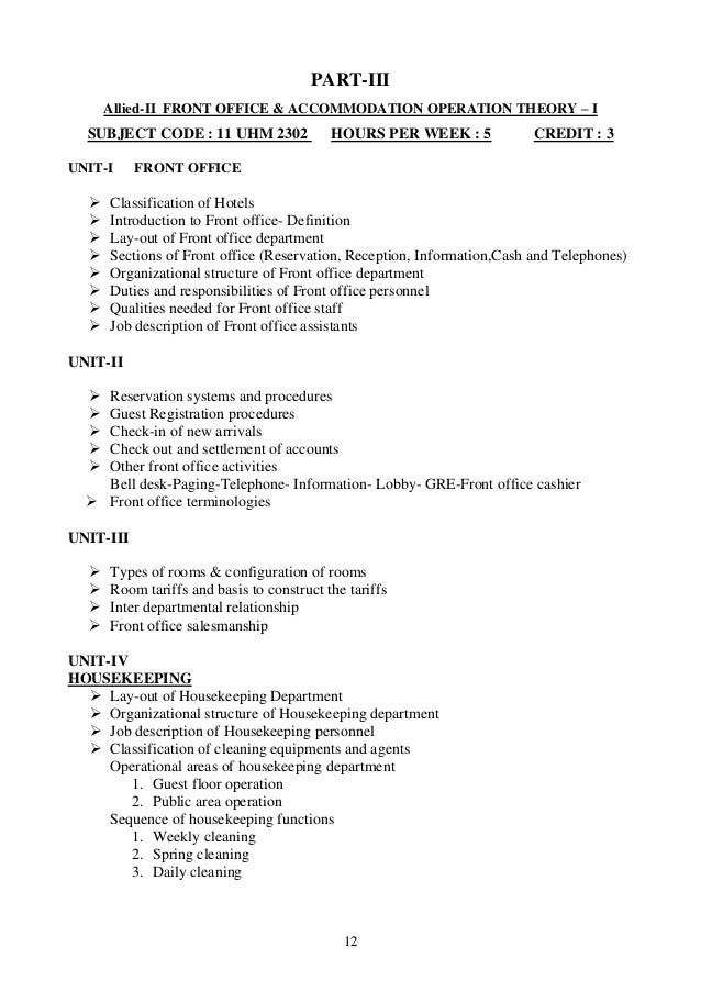B sc hotel management syllabus